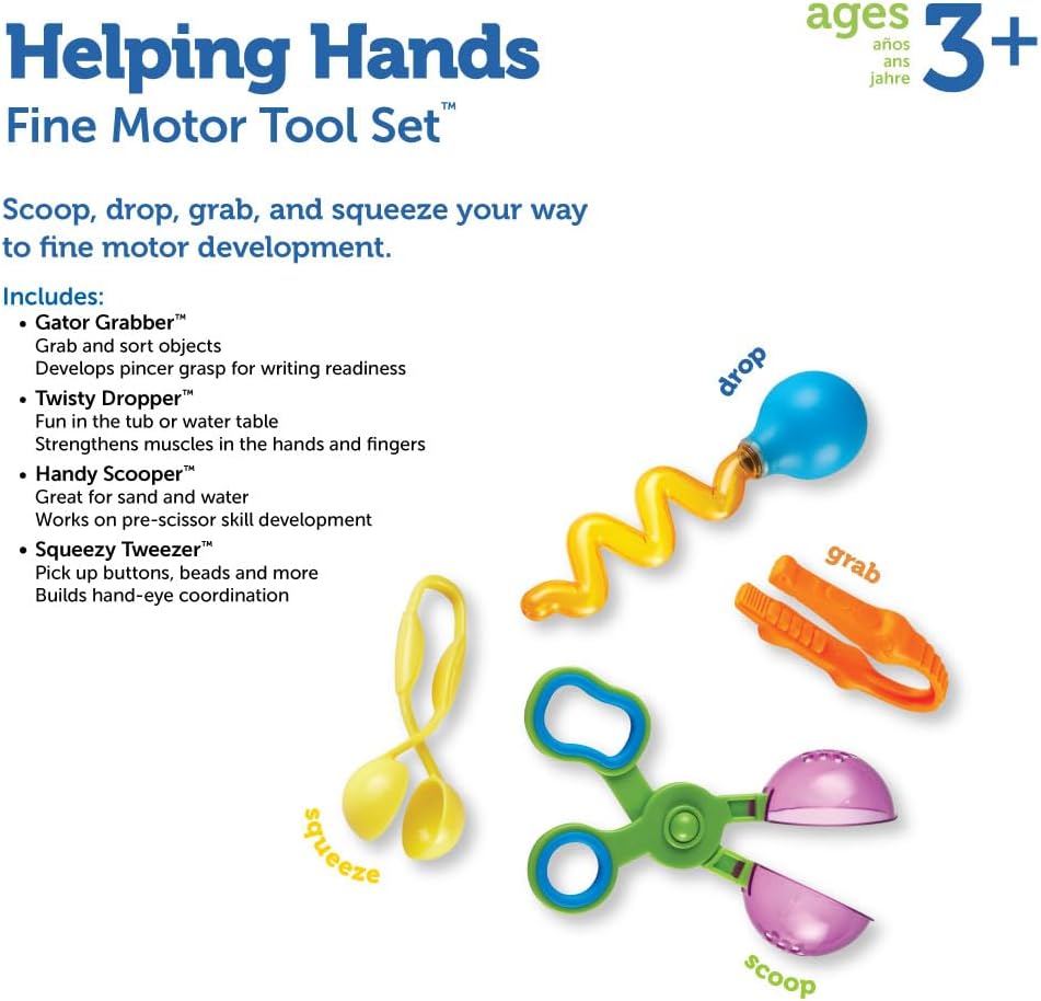 Learning Resources Helping Hands Fine Motor Tool Set Toy - 4 Pieces, Ages 3+ Fine Motor and Sensory Play Toys, Toddler Tweezers, Sensory Bin Toys - Image 8