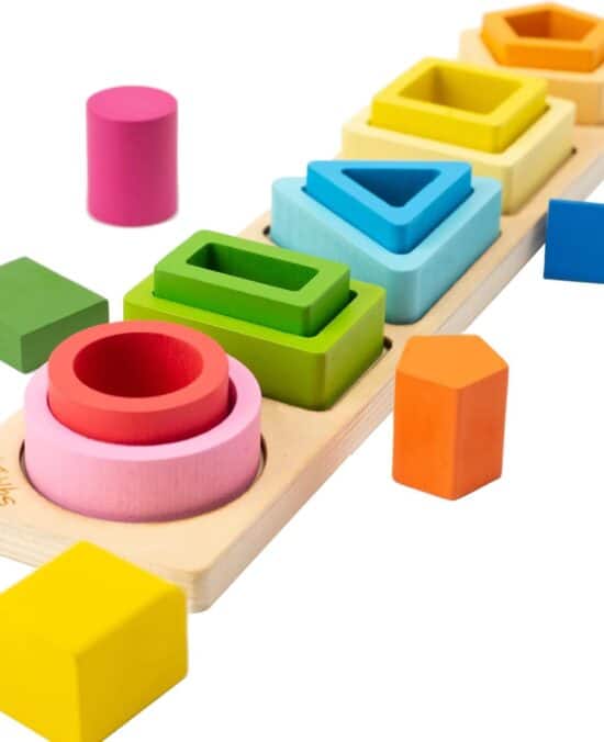 Montessori Toys for 1 2 3 Year Old Boys Girls-Wooden Sorting & Stacking Toys for Baby Toddlers,Educational Shape Color Sorter Preschool Kids Gifts…