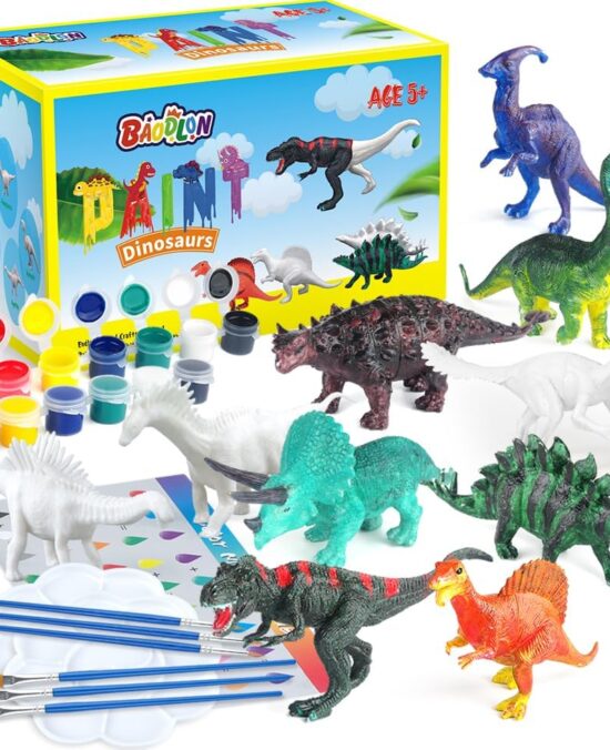 BAODLON Kids Arts Crafts Set Dinosaur Toy Painting Kit - 10 Dinosaur Figurines, Decorate Your Dinosaurs, Create a Dino World Painting Toys Gifts for 5, 6, 7, 8 Year Old Boys Kids Girls Toddlers