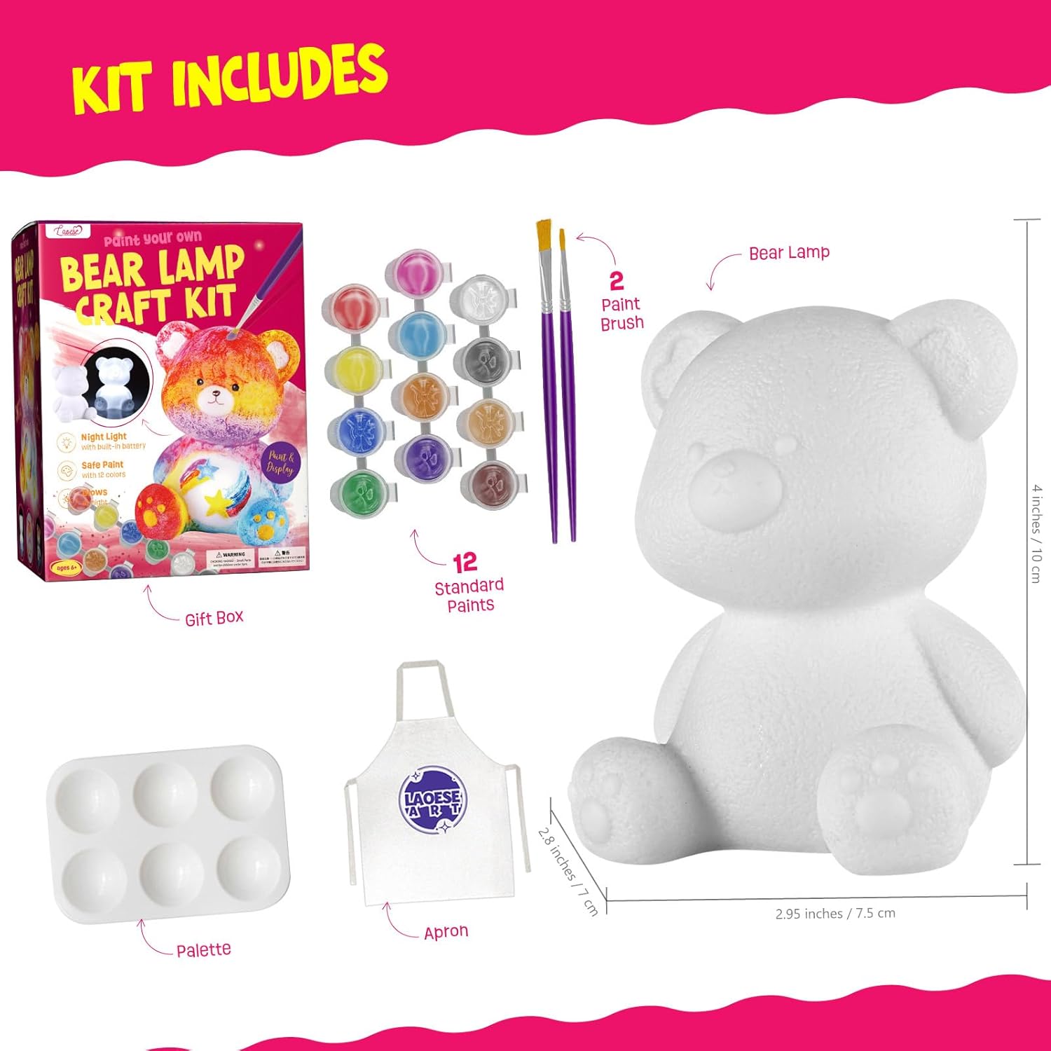 Paint Your Own Bear Lamp Kit, Art Supplies Arts & Crafts Kit, Painting kit for Kids 6-12, Arts and Crafts for Kids Ages 8-12, Toys Girls Boy Birthday Gift Ages 6 7 8 9 10 11 12+ - Image 4