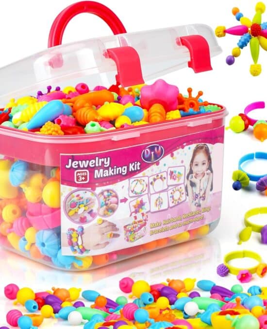 FUNZBO 520+ Snap Pop Beads - Jewelry Making Kit, Arts and Crafts for Kids Ages 4-8, Toys for 3 4 5 6 Years Old Girls Birthday Gifts Ideas, Bracelet Necklace Ring Snap Set for Little Girls