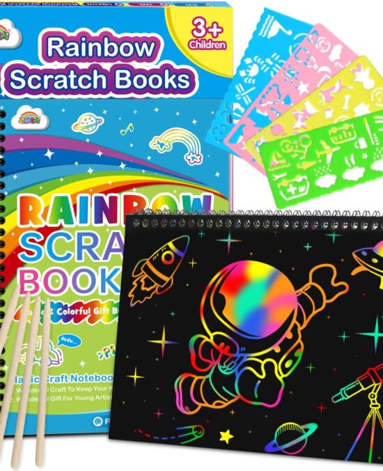 ZMLM Scratch Paper Art-Crafts Gift: 2 Pack Rainbow Notebooks Supplies Toys Easter Basket Stuffers for 3 4 5 6 7 8 9 10 Years Old Girls and Boys Kids Birthday Party Games (Pink)