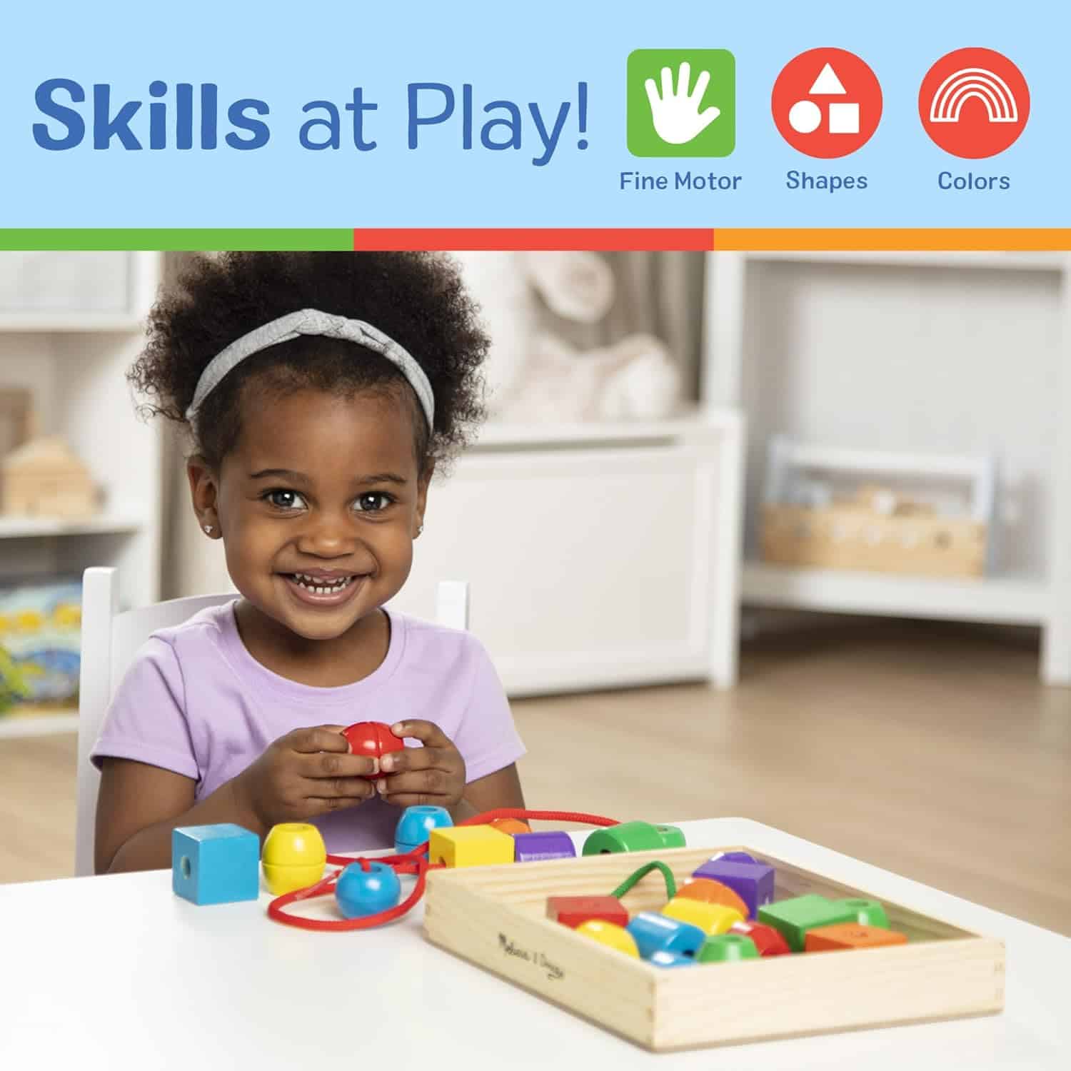 Melissa & Doug Primary Lacing Beads - Educational Toy with 8 Wooden Beads and 2 Laces - Image 5