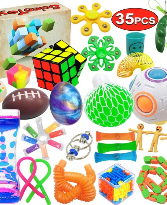 Scientoy Fidget Toy Set, 35 Pcs Sensory Toy for ADD, OCD, Autistic Children, Adults, Anxiety Autism to Stress Relief and Anti Anxiety with Motion Timer, Perfect for Classroom Reward with Gift Box