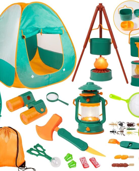 Meland Kids Camping Set for Girls - Camping Tent Toys for Girls Indoor Outdoor Pretend Play, Christmas Birthday Gift Idea for Toddler Girls Age 3,4,5,6 Year Old