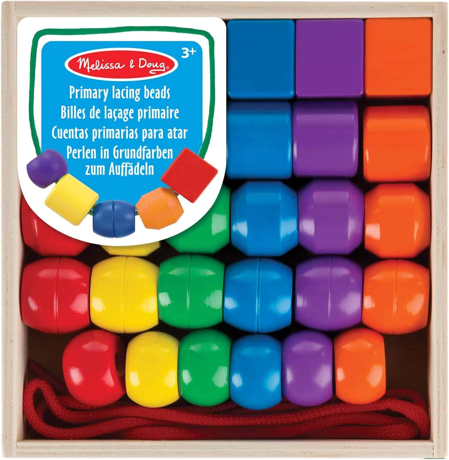 Melissa & Doug Primary Lacing Beads - Educational Toy with 8 Wooden Beads and 2 Laces - Image 3