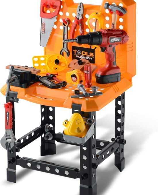 Toy Choi's 82pcs Kids Tool Bench Toy for Age 2-4 - Construction Kid Tool Set Toddler Workbench with Realistic Tools Electric Drill, Build a Tool Bench for Kids Ages 3-5 4-7