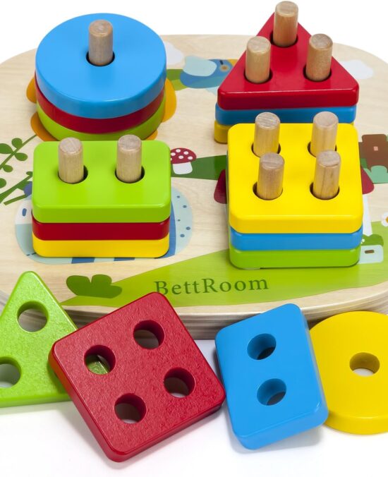 Toddler Toys for 1 2 3 4 5 6 Year Old Boys Girls Birthday Gifts,Wooden Blocks Educational Stacking Learning Montessori Toys for Kids Puzzles Shape Sorter Toy