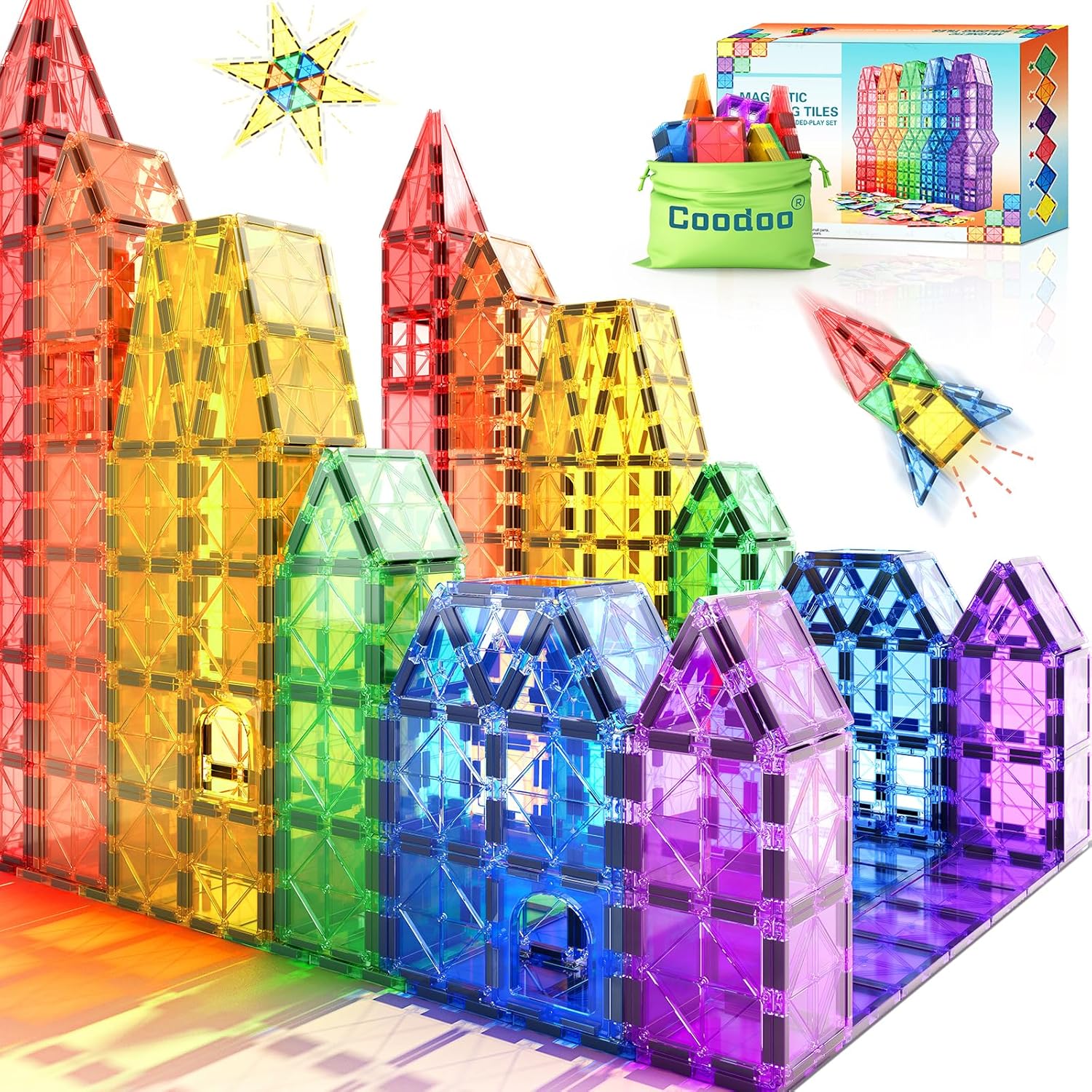 Magnetic Tiles Kids Toys STEM Magnet Toy for Toddler Magnetic Blocks Building Preschool Learning Sensory Montessori Toys for 3+ Year Old Boys and Girls, Safe Creativity Toddler Kids Toy 40PCS