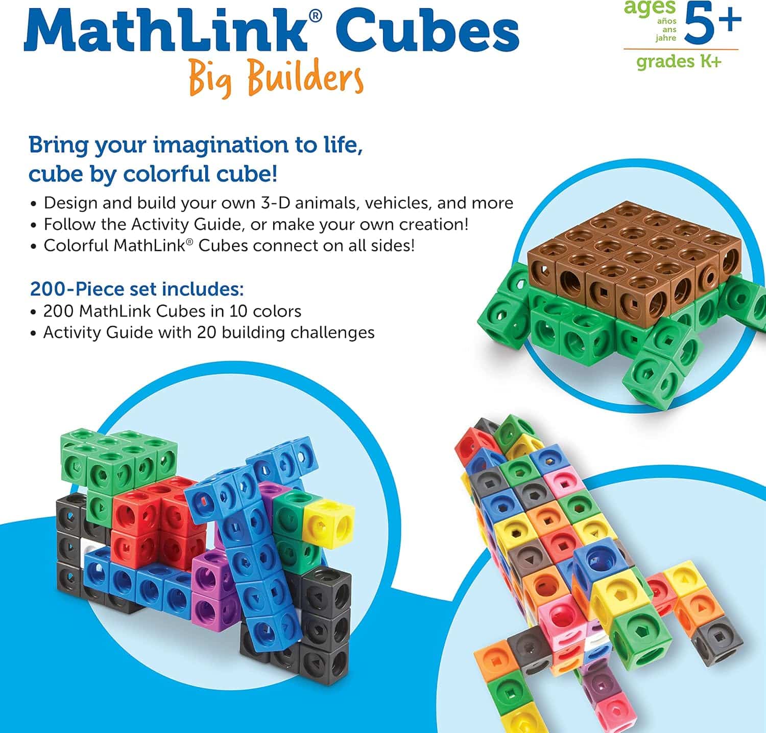 Learning Resources MathLink Cubes Big Builders - Set of 200 Cubes, Ages 5+, Develops Early Math Skills, STEM Toys, Math Games for Kids, Math Cubes for Kids - Image 7