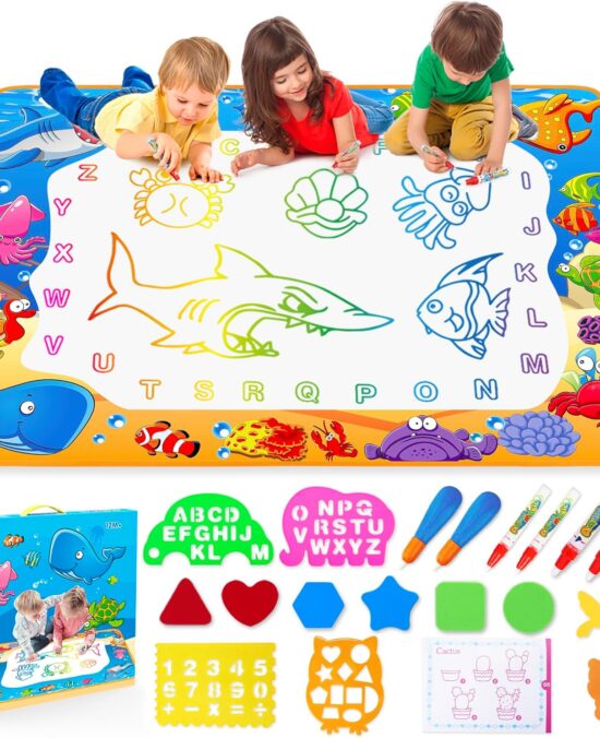 Water Doodle Mat - Kids Painting Writing Color Doodle Drawing Mat Toy Bring Magic Pens Educational Toys for Age 2 3 4 5 6 7 Year Old Girls Boys Age Toddler Gift