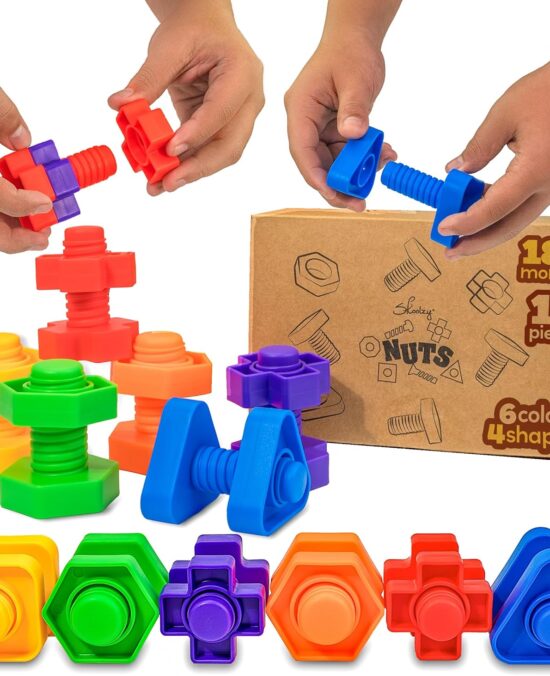 Skoolzy 12 Pc Jumbo Nuts and Bolts - Montessori Set for 18 Month+ Kids – Travel & Motor Skills Development