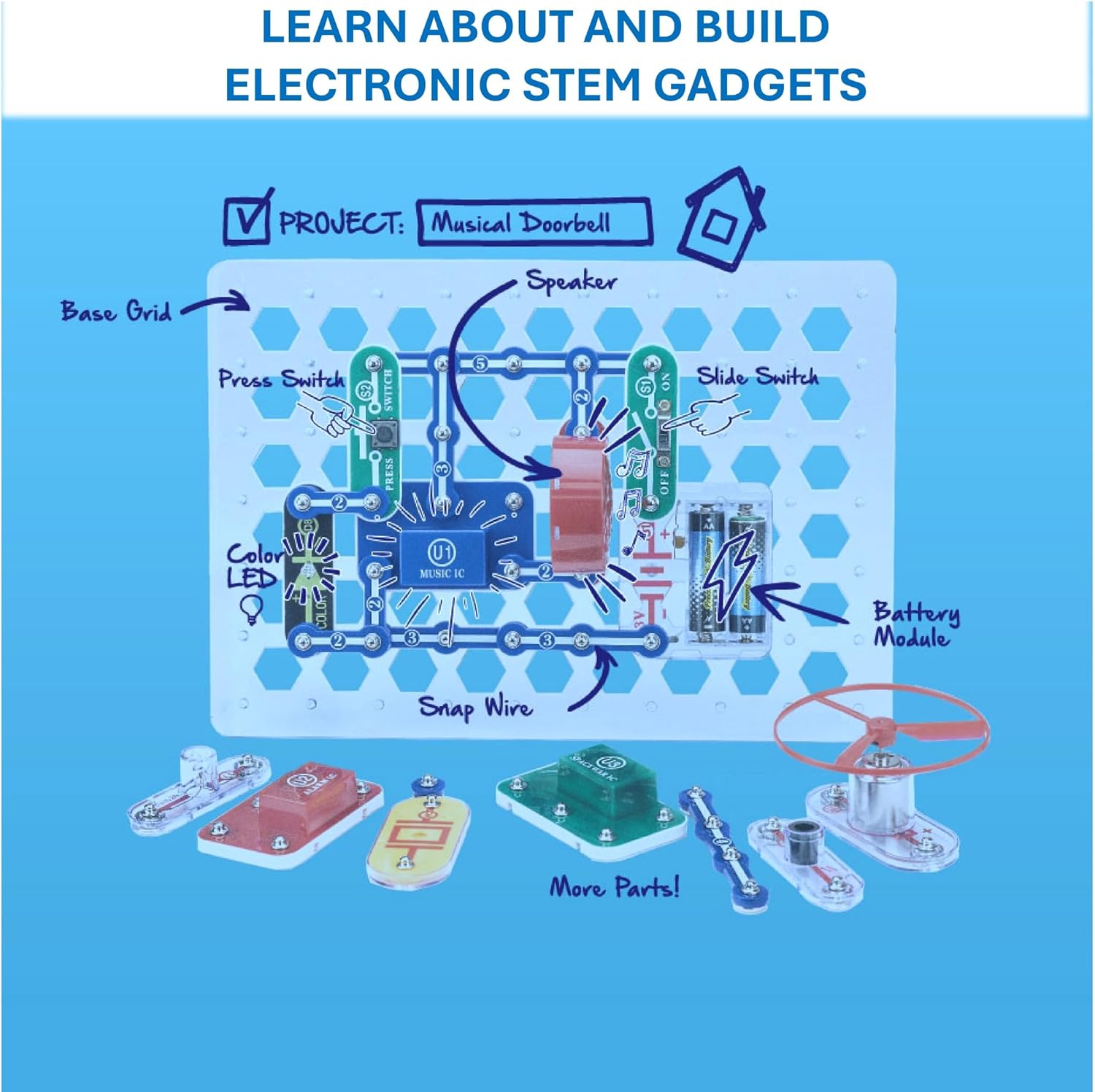 Snap Circuits Jr. SC-100 Electronics Exploration Kit, Over 100 Projects, Full Color Project Manual, 28 Parts, STEM Educational Toy for Kids 8 + - Image 5