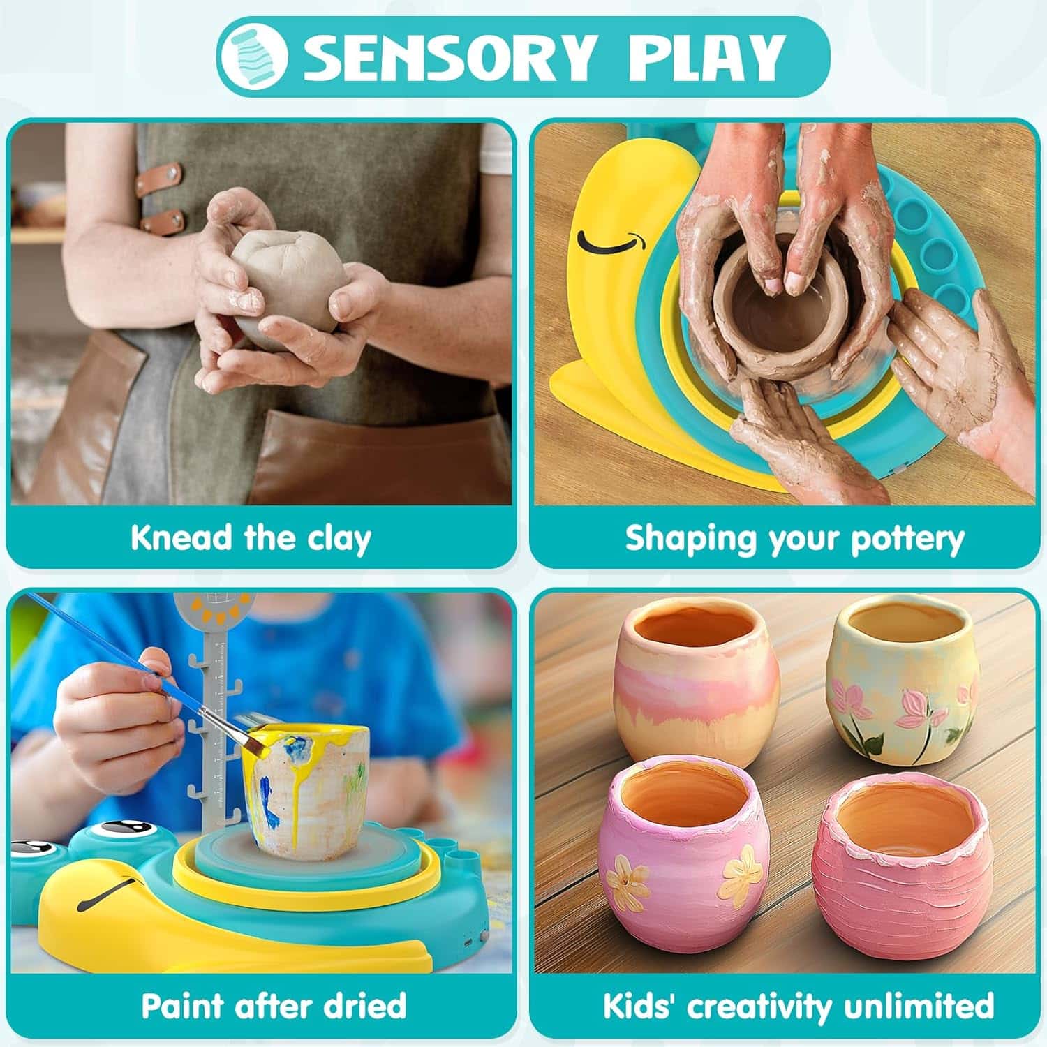 Pottery Wheel for Kids - Complete Art Supplies Arts & Crafts Kit, Crafts for Girls 8-12, Girls Boy Toys Birthday Halloween Christmas Gift for Kids Ages 6 7 8 9 10 11 12+, (Snail) - Image 6