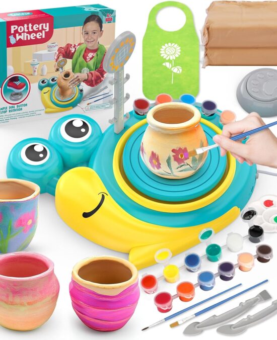 Pottery Wheel for Kids - Complete Art Supplies Arts & Crafts Kit, Crafts for Girls 8-12, Girls Boy Toys Birthday Halloween Christmas Gift for Kids Ages 6 7 8 9 10 11 12+, (Snail)