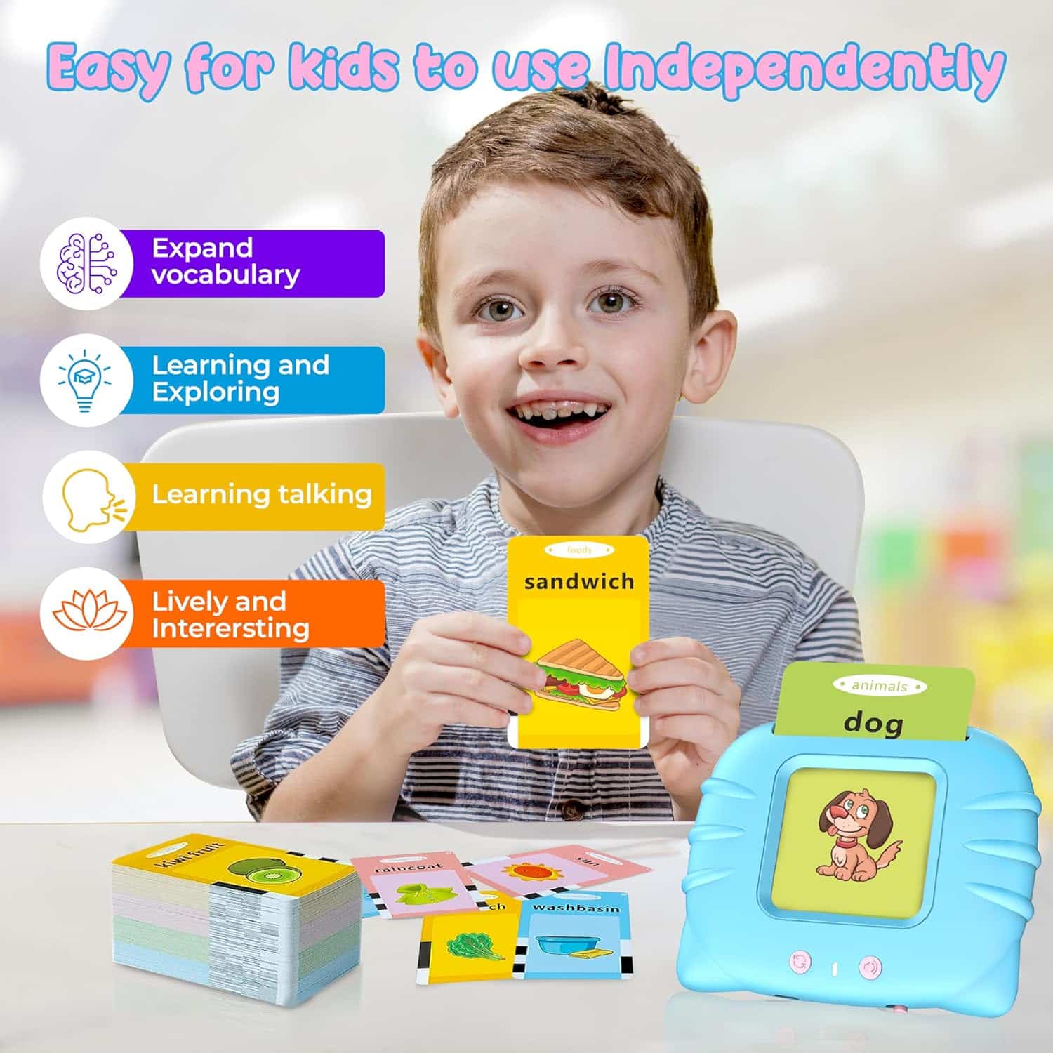 Toddler Toys Sight Words Talking Flash Cards for Ages 2 3 4 Boys and Girls, Autism Sensory Toy for Autistic Children, Learning Educational Montessori Speech Therapy Toys 224 Sight Words - Image 6