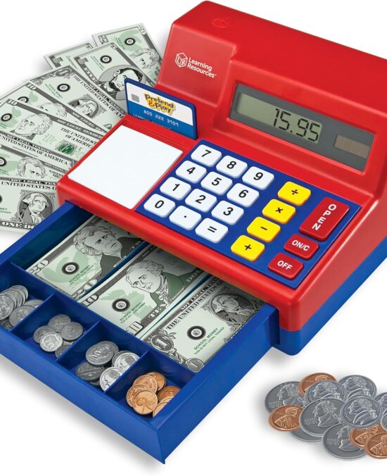 Learning Resources Pretend & Play Calculator Cash Register Toy - Gift for Kids, Toddler Toys, Play Money & Credit Card, Shopping Store Playset, Educational Preschool Activities