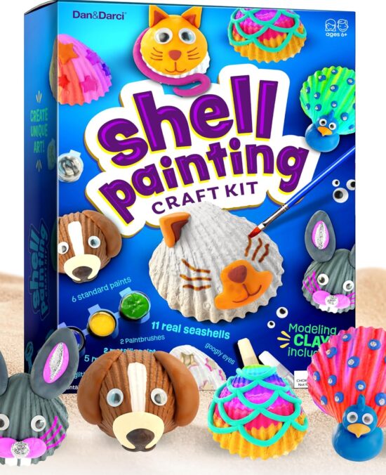 Dan&Darci Kids Sea Shell Painting Kit - Arts & Crafts Gifts for Boys and Girls - Craft Activities Kits - Creative Art Activity Gift Toys for Age 6, 7, 8, 9, 10, 11 & 12 Year Old 8-12