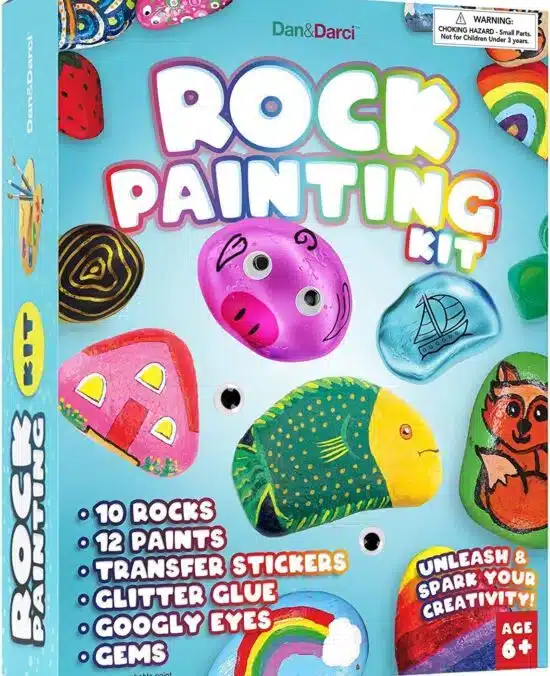 Dan&Darci Rock Painting Kit for Kids - Arts and Crafts for Girls & Boys Ages 6-12 - Craft Kits Art Set - Supplies for Rocks Paint - Best Tween Gift Ideas for Kid Activities Age 6 7 8 9 10 11