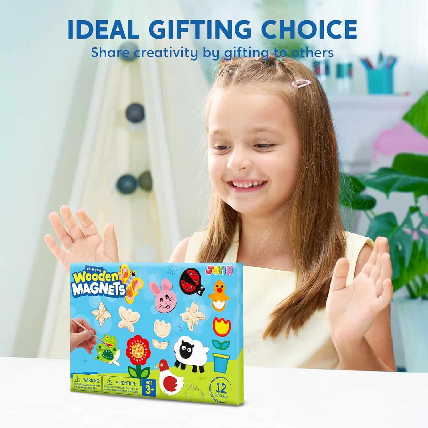 JOYIN 12 Wooden Magnet Creativity Arts & Crafts Painting Kit for Kids, Decorate Your Own Painting Gift for Easter Basket Stuffers, Birthday Parties and Family Crafts, Party Favors for Boys Girls - Image 8