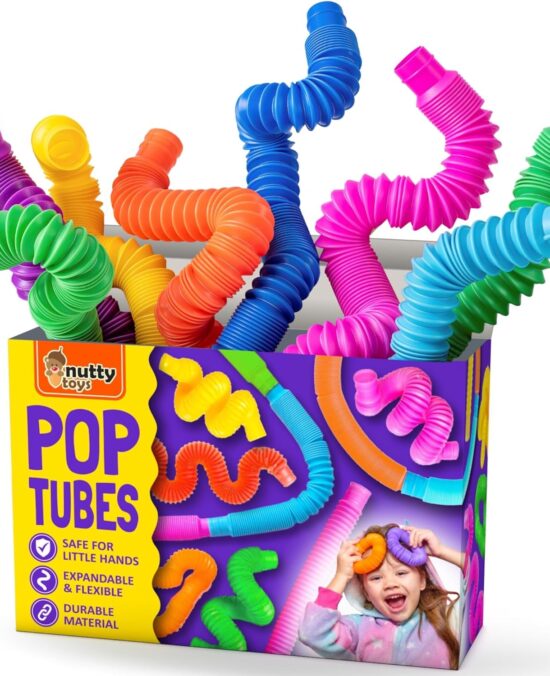 Nutty Toys Pop Tubes - Sensory Toys - Endless Creativity & Fun for Kids and Toddlers |8 Pack Large| - Connect & Pop! Top ADHD Autism Fidget 2025, Best Boy & Girl Christmas Stocking Stuffers Gift Idea