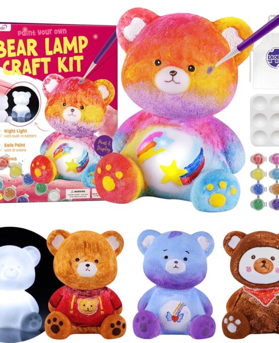 Paint Your Own Bear Lamp Kit, Art Supplies Arts & Crafts Kit, Painting kit for Kids 6-12, Arts and Crafts for Kids Ages 8-12, Toys Girls Boy Birthday Gift Ages 6 7 8 9 10 11 12+