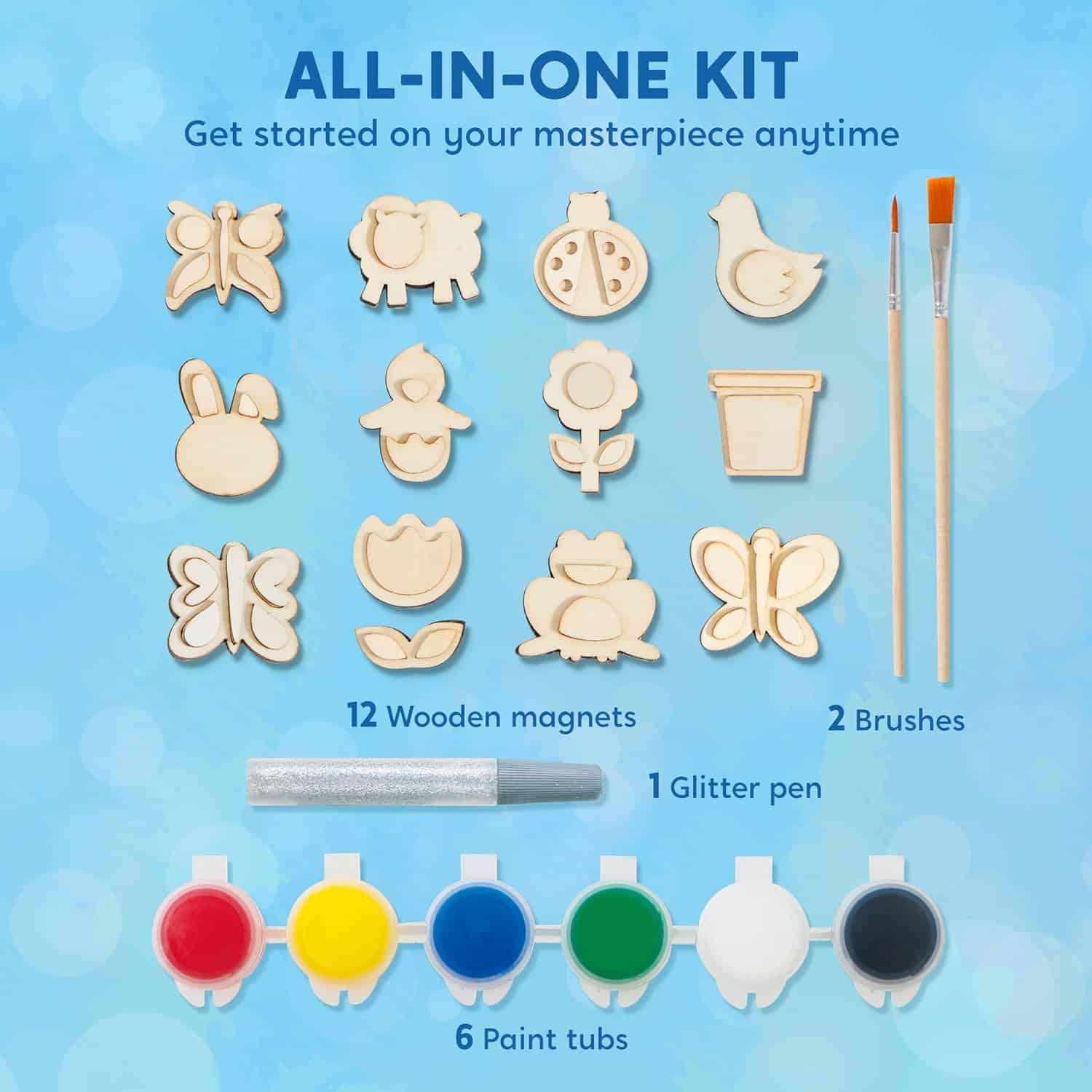 JOYIN 12 Wooden Magnet Creativity Arts & Crafts Painting Kit for Kids, Decorate Your Own Painting Gift for Easter Basket Stuffers, Birthday Parties and Family Crafts, Party Favors for Boys Girls - Image 2