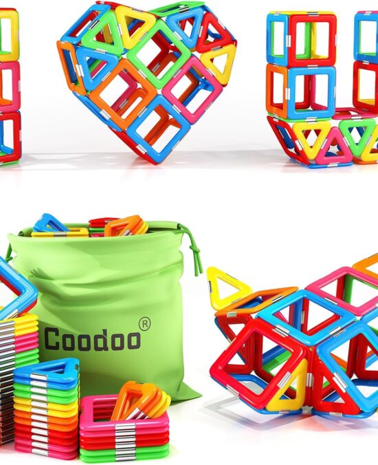 Coodoo Upgraded Magnetic Blocks Tough Tiles STEM Toys for 3+ Year Old Boys and Girls Learning by Playing Games for Toddlers Kids, Compatible with Major Brands Building Blocks - Starter Set