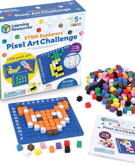 Learning Resources STEM Explorers Pixel Art Challenge - Math Puzzles, Pattern Blocks, Creativity for Kids Sensory Bin, Arts and Crafts, Math Manipulatives, Building Toys, Montessori