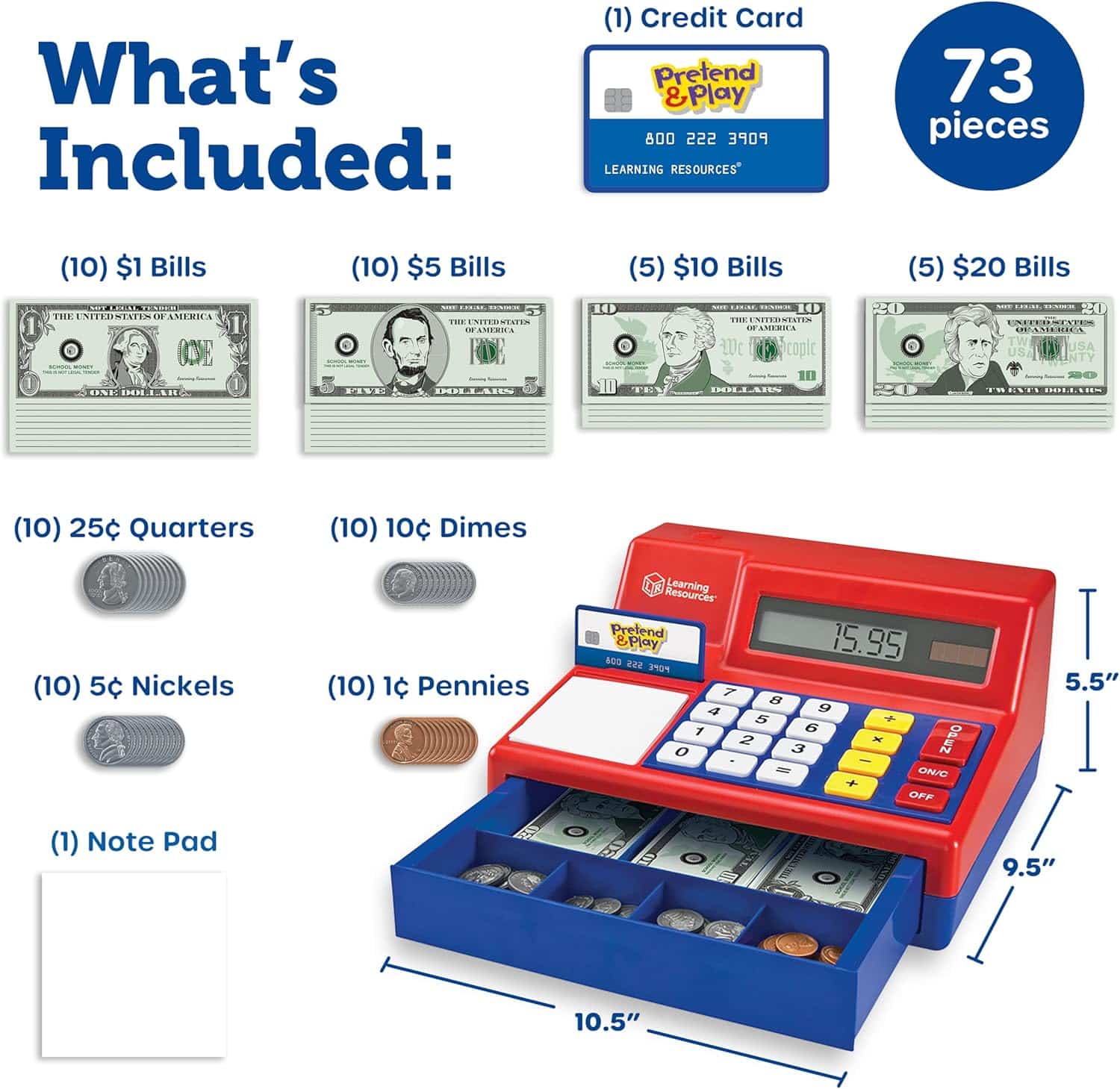 Learning Resources Pretend & Play Calculator Cash Register Toy - Gift for Kids, Toddler Toys, Play Money & Credit Card, Shopping Store Playset, Educational Preschool Activities - Image 5