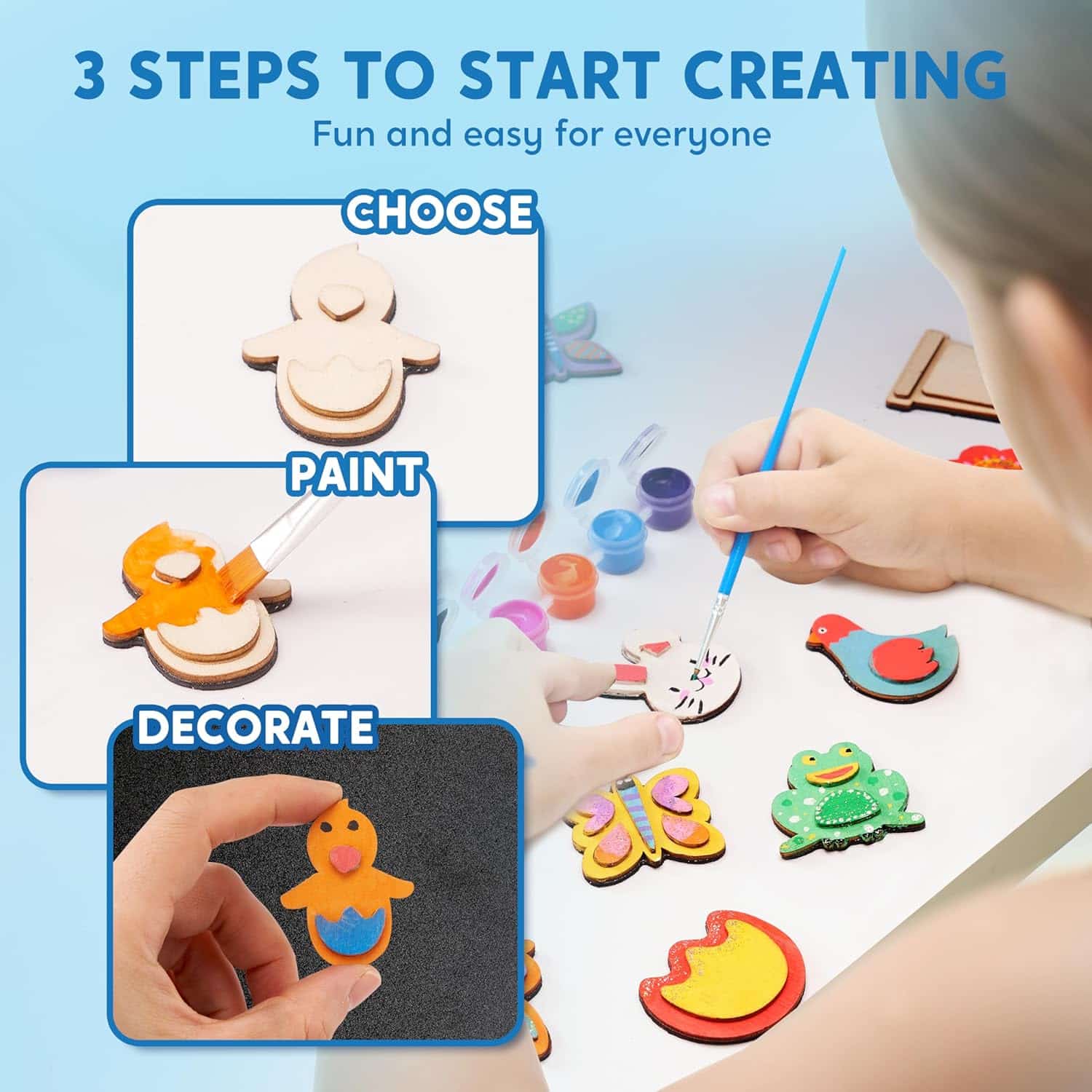 JOYIN 12 Wooden Magnet Creativity Arts & Crafts Painting Kit for Kids, Decorate Your Own Painting Gift for Easter Basket Stuffers, Birthday Parties and Family Crafts, Party Favors for Boys Girls - Image 3