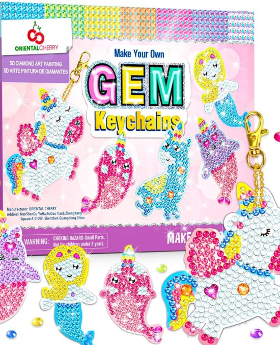 Arts and Crafts for Kids Ages 8-12 - Make Your Own GEM Keychains - 5D Diamond Art Painting by Numbers Kits Girls Kids Ages 3-5 4-6 6-8 Toys Birthday Easter Basket Stuffers Christmas Stocking Gifts