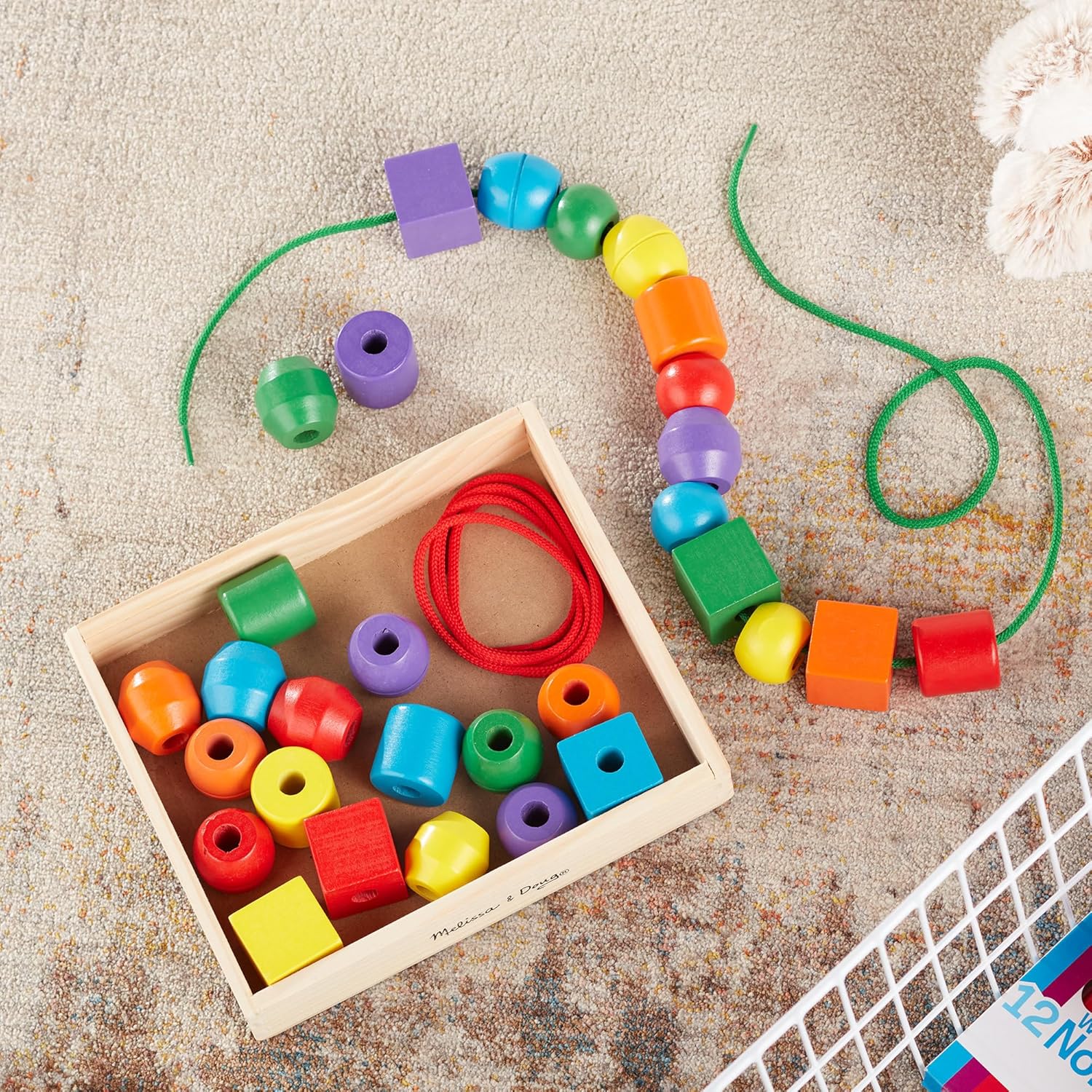 Melissa & Doug Primary Lacing Beads - Educational Toy with 8 Wooden Beads and 2 Laces - Image 9